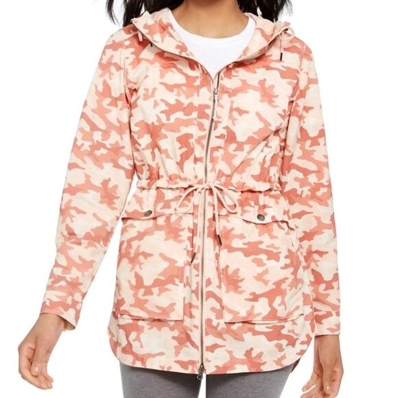 Columbia West Bluff Hooded Jacket Women Size L Pink Camo Front Zip Cinched Waist - Picture 1 of 13